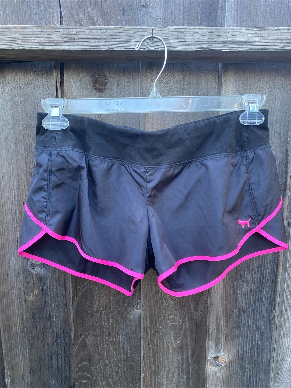 PINK Victoria's Secret Black Athletic Shorts with Hot Pink Trim